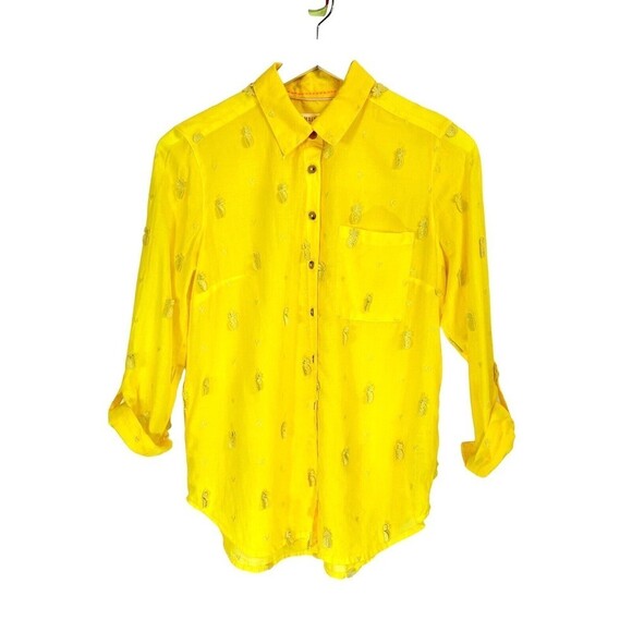 Maeve by Anthropologie Tops - Maeve By Anthropologie Blouse Women 4 Yellow Pineapple Embroidered Cotton Voile